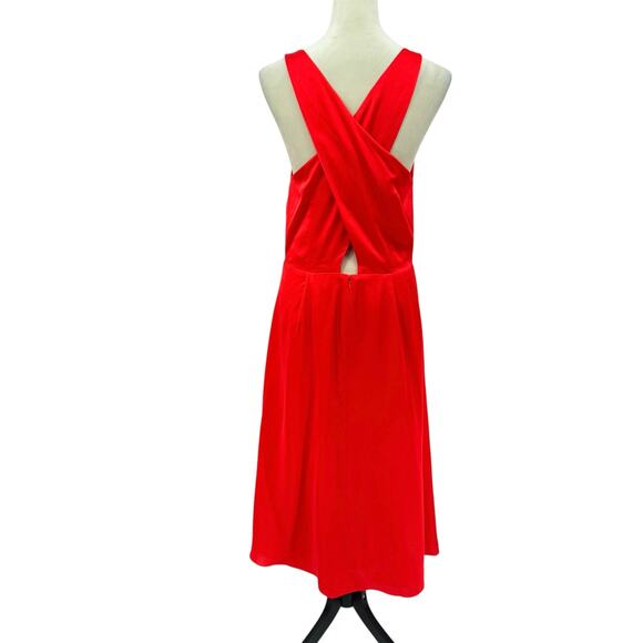 Ann Taylor NWT Red Satin Criss Cross Back Fit & Flare Midi Cocktail Dress - Picture 6 of 13